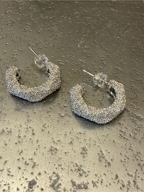 Silver Textured Hoop Earrings - Women Jewelry